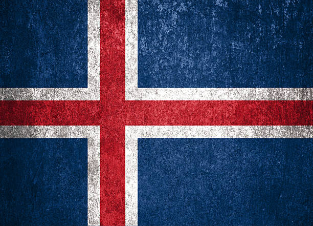 Iceland State Flag. Dirty Iceland flag on metal surface. Metal texture