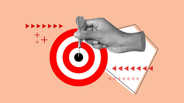 istock Art collage. Hand holding a dart aiming at the target. Art collage digital pop modern art. business targeting, aiming, focus concept. 2209538009