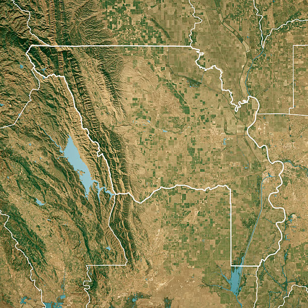 istock Yolo County CA Satellite Topographic Map 3D Render True Color Border 2209542188