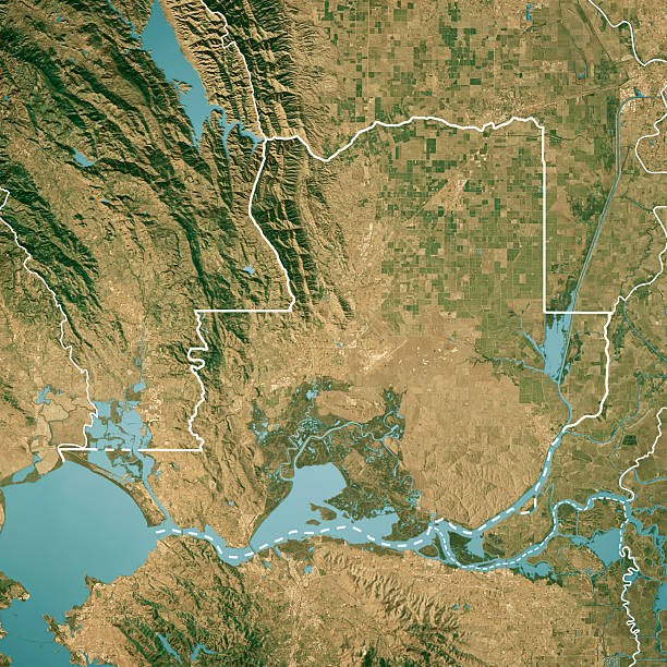 istock Solano County CA Satellite Topographic Map 3D Render True Color Border 2209542295
