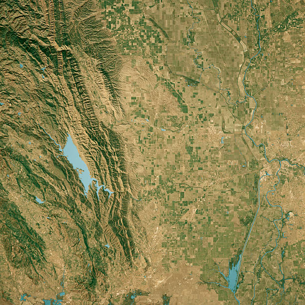 istock Yolo County CA Satellite Topographic Map 3D Render True Color Border 2209542386