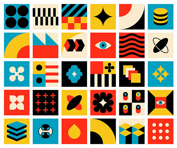 Vector Bauhaus Style Minimal Abstract Square Retro Background. Graphic Design Elements. Simple vector shapes and samples. Poster design