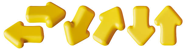 istock Vibrant yellow arrows in a three-dimensional style showcase various directions. These arrows are isolated against a clean white background, ideal for design and navigation purposes. 3D render. 2209545528