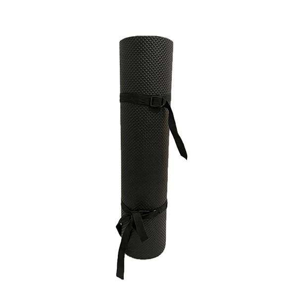 istock Black rolled yoga mat with straps isolated on white background 2209553066