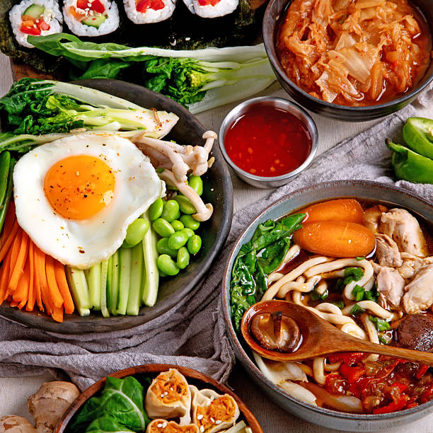 Various Korean Home-style Side Dishes. Asian food concept.