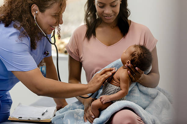 istock Pediatrician Examining Newborn Baby with Mother Present 2209560433