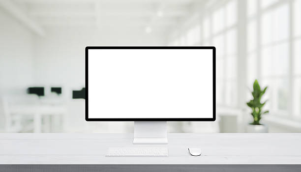 istock Computer monitor mockup on clean desk, ideal for showcasing web design studio work, websites, and digital interface concepts 2209565616