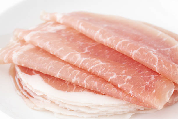 Close-up of sliced prosciutto loin