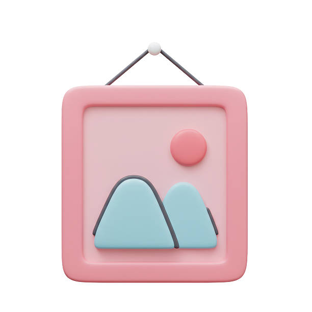 Isolated Picture Frame with Mountain and Sun