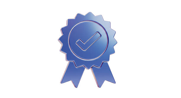 Isolated Glossy Blue Badge with Check Mark of Approval