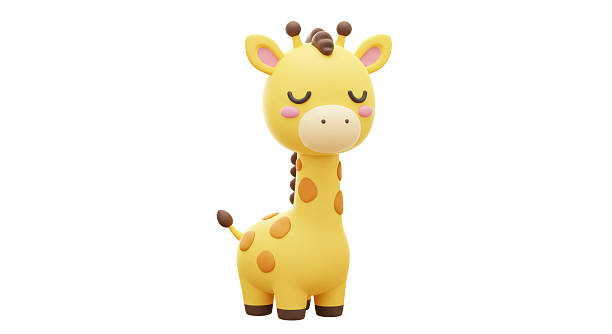 Isolated Cute Yellow Giraffe Cartoon Character