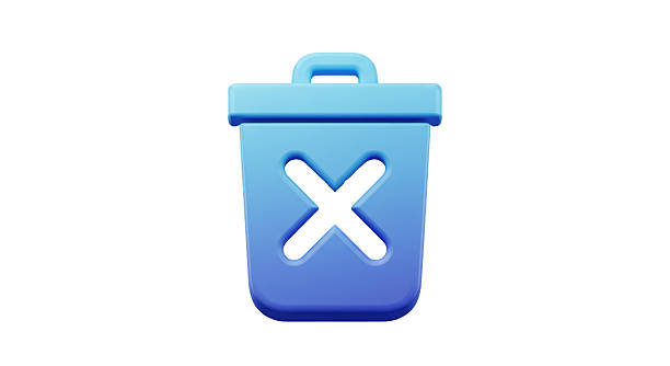 Isolated 3D Render of Blue Trash Can with White 'X' Symbol