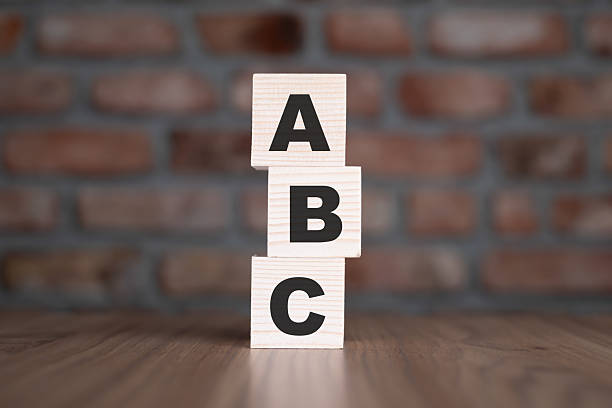 ABC word with wooden blocks on table