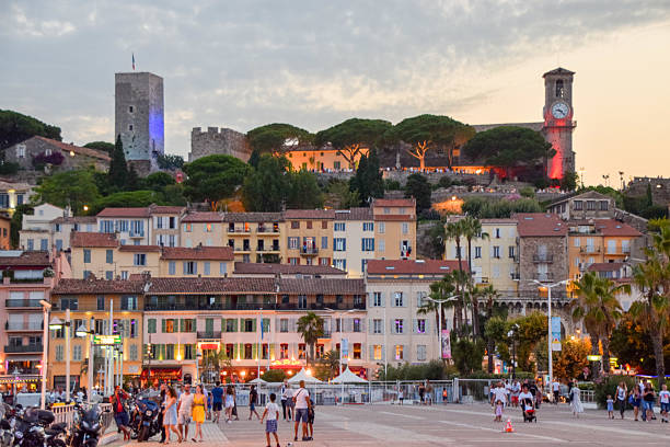 Le Suquet old town quarter evening view, Cannes, France stock photo