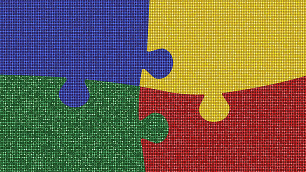 istock A colorful puzzle background. Glittering textured jigsaw puzzles. Teamwork, diversity or autism concept. 2209590109