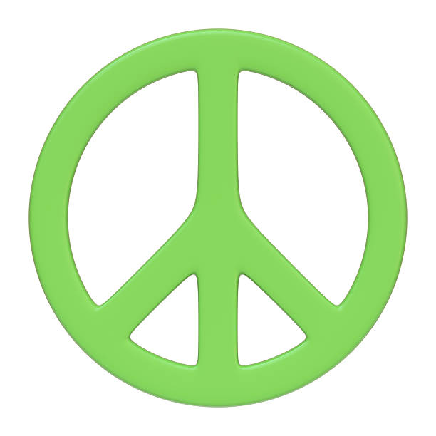 Green peace symbol isolated on a white background, representing global peace, unity, and nonviolence. 3D icon, sign and symbol. Front view. 3D render illustration