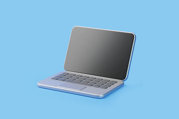 istock Minimalist laptop on blue background with blank screen 2209591922
