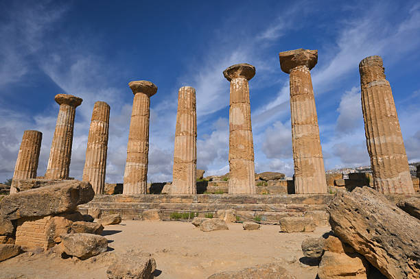 Greek Temple in Agrigento in Sicily Italy - on the background a clear blue sky