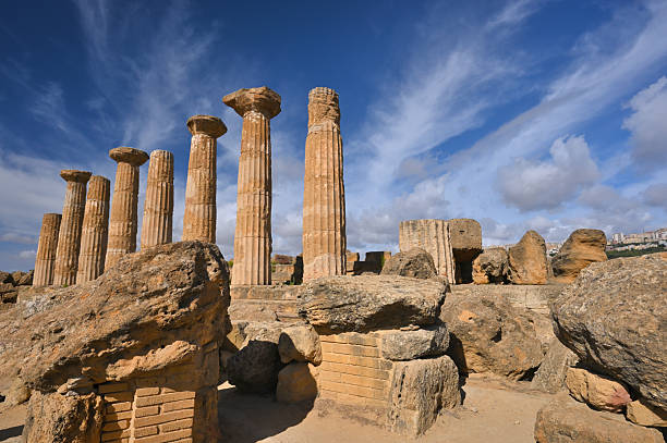 Greek Temple in Agrigento in Sicily Italy - on the background a clear blue sky