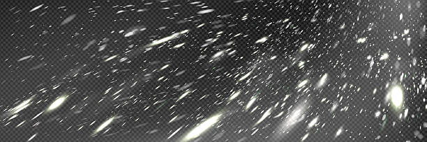 Sparkling snowfall flakes - snowstorm effect. Sparkling snowfall flakes create dazzling snowstorm effect. Glimmering particles shine in whirling blizzard. Luminous snowflakes glisten, falling winter crystal elements, frosty weather design. blizzard stock illustrations