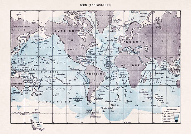 istock Old world map showing the depths of the oceans 2209595032