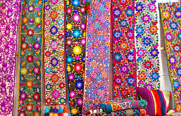 istock TRADITIONAL PERUVIAN TEXTILES WITH BRIGHT COLORS AND ANDEAN PATTERNS 2209605786