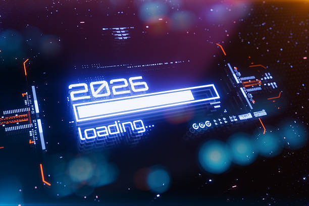 New 2026 year progress bar on digital lcd display with reflection. New 2026 year progress bar on digital lcd display with reflection. Concept of new year, annual plan, growth strategy, business planning, investment trends and strategy road map. 2026 stock pictures, royalty-free photos & images