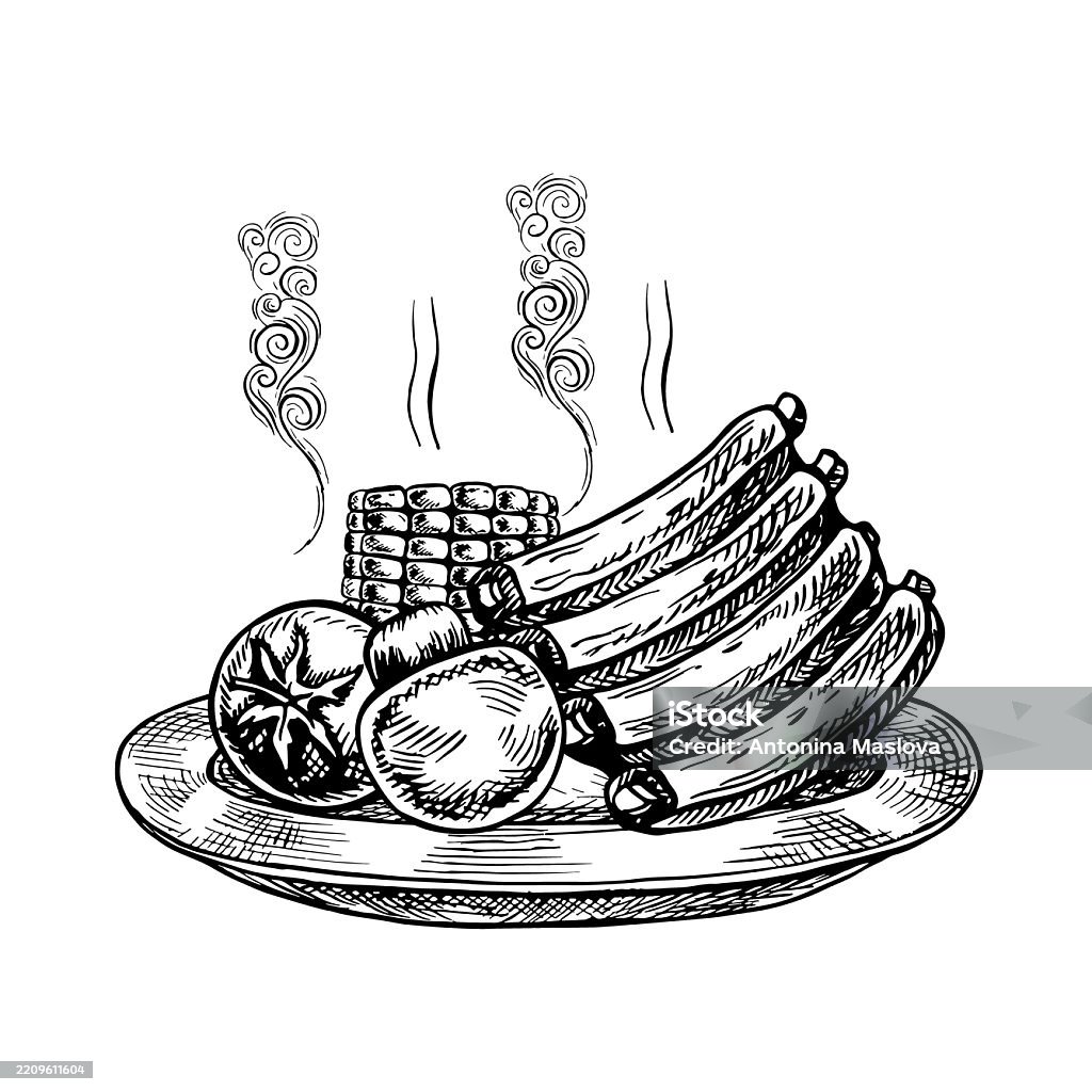 Bbq Ribs Graphics Lamb Ribs With Vegetables Vector Graphics Depicting A Barbecue A ...