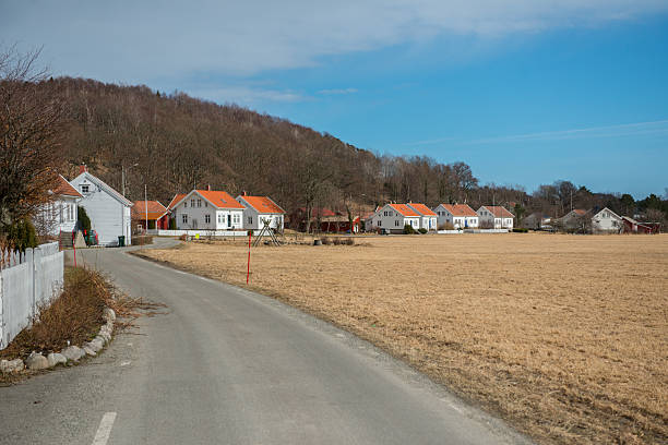 Countryside road with houses.
