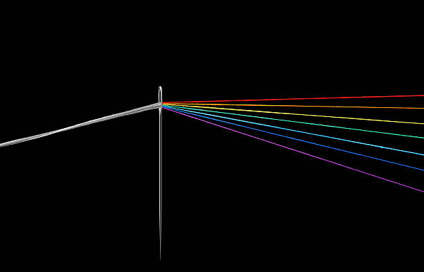 istock multi-colored threads for sewing in the form of a rainbow pass through an antique needle on a black background 2209621317
