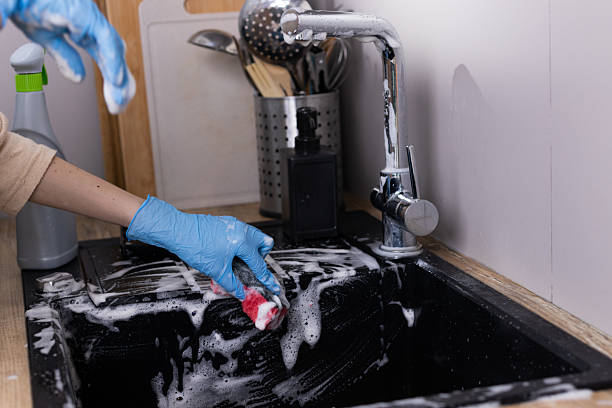istock A Person Scrubbing a Kitchen Sink with a Sponge While Wearing Blue Gloves for Hygiene in a Bright and Clean Environment Showcasing Daily Cleaning Routines and Kitchen Essentials 2209626442
