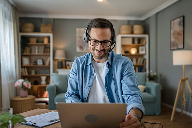 istock One man caucasian male freelancer work from home on laptop computer 2209628499