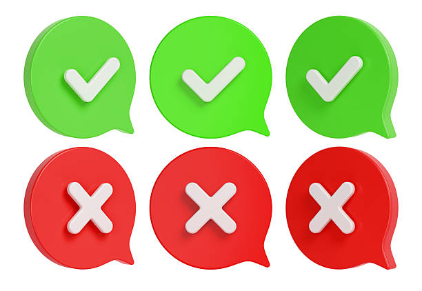 Approve and decline speech bubble signs set. Red and green dialog clouds. 3D rendering