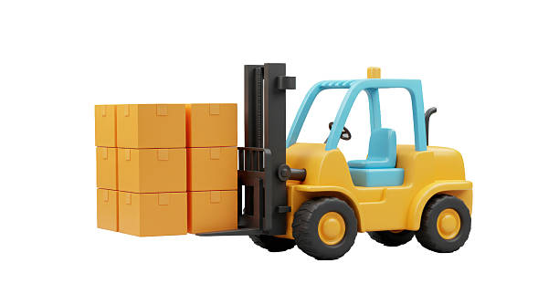 istock Isolated 3D Render of a Forklift Lifting Stacked Boxes 2209662498