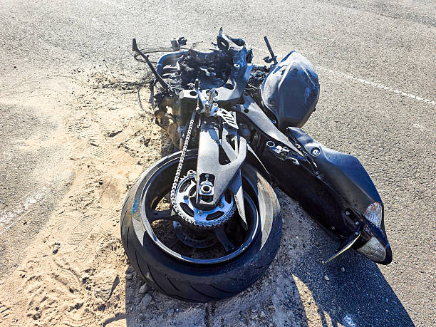 istock Closeup burnet out motorcycle, background with copy space 2209664417
