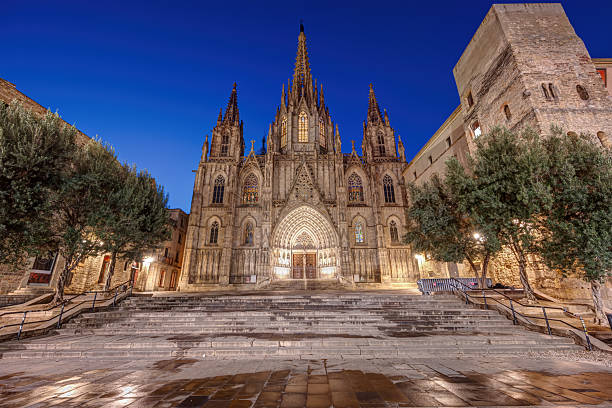 istock The Barcelona Cathedral at blue hour 2209664619