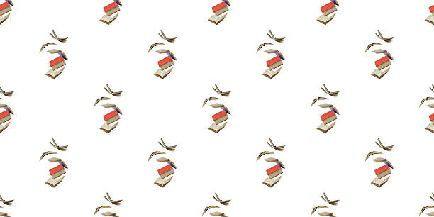 Seamless pattern featuring open and flying books, representing creativity, education, and imagination isolated on a clean white background