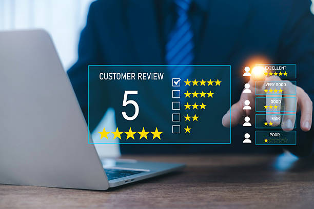 istock Customer satisfaction survey concept. User customer five-star rating to service experience, Good service has resulted in 5-star reviews from customers, satisfaction, user, five-star 2209676249