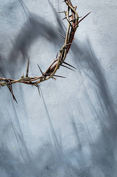 istock Crown of thorns projecting shadowy silhouette against textured gray surface, symbolizing spiritual pain and redemptive struggle good friday for Christian background, Easter concept 2209679021