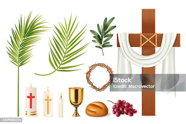 Holy Week Library Display Holy Week Realistic Elements Set Stock Illustration - Download Image ...