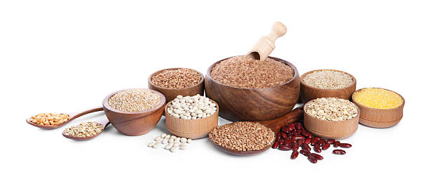 istock Different types of cereals and legumes isolated on white 2209684475