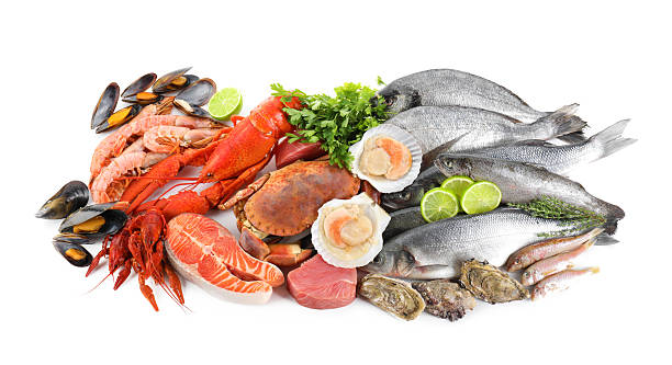istock Fresh fish and different sea food isolated on white 2209684762