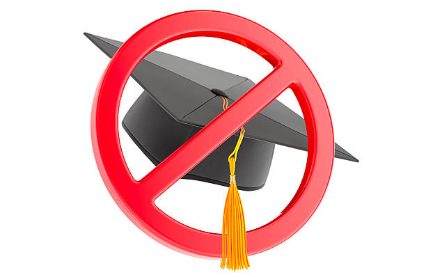istock Prohibition sign with graduation cap, 3D rendering 2209685287