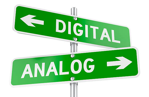 istock Digital or Analog, concept. Opposite traffic sign, 3D rendering 2209686298
