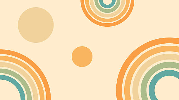 Abstract background of rainbow and sun groovy Wavy Lines design in 1970s Hippie Retro style. Vector pattern ready to use for cloth, textile, wrap and other.