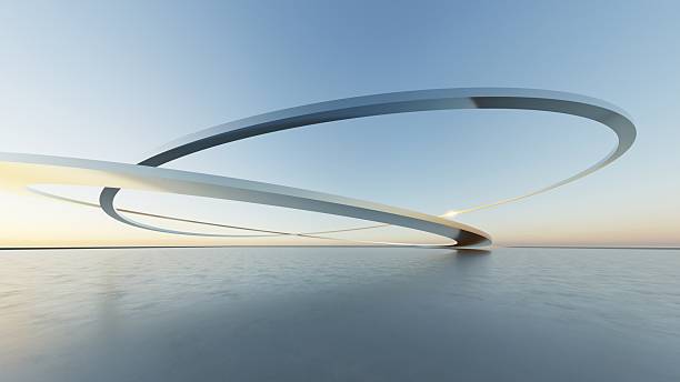 istock 3d illustration of abstract minimal architecture background, geometric architectural with chrome or metallic curve design, Car presentation 2209691204