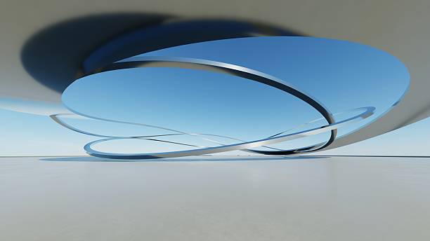 Rounded roof against blue sky. Modern architecture abstract background. Geometric composition suitable for architecture background or wallpaper.