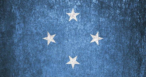 Micronesia State Flag. Dirty Micronesia flag on metal surface. Metal texture