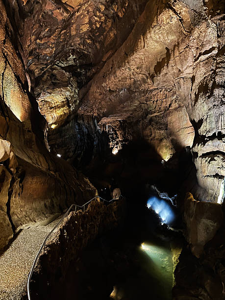 istock Illuminated rock formations inside a cave in Mira de Aire, Portugal at night 2209697741