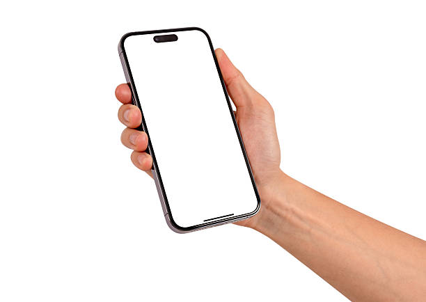 istock Hand showing smartphone with blank screen isolated on white background. High quality studio shot. Concept for technology, business, finance and advertising. 2209702675